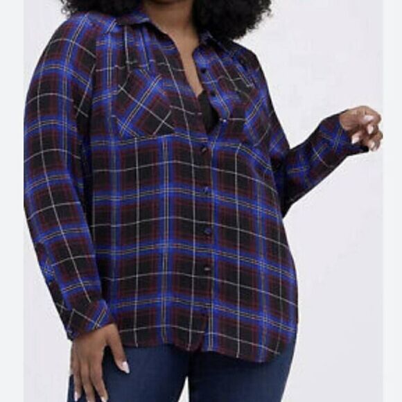 Torrid Madison Plaid Georgette Button Front Sz 2X - Picture 1 of 7